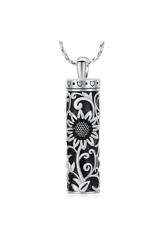 Cylinder with sunflower print Cremation Jewelry for Ashes Urn Necklace Lockets Memorial Jewelry