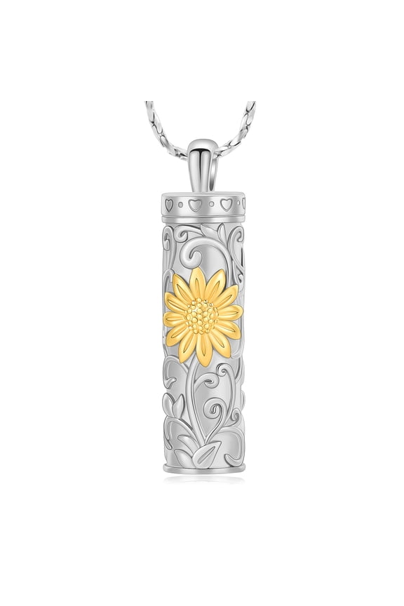 Cylinder with sunflower print Cremation Jewelry for Ashes Urn Necklace Lockets Memorial Jewelry