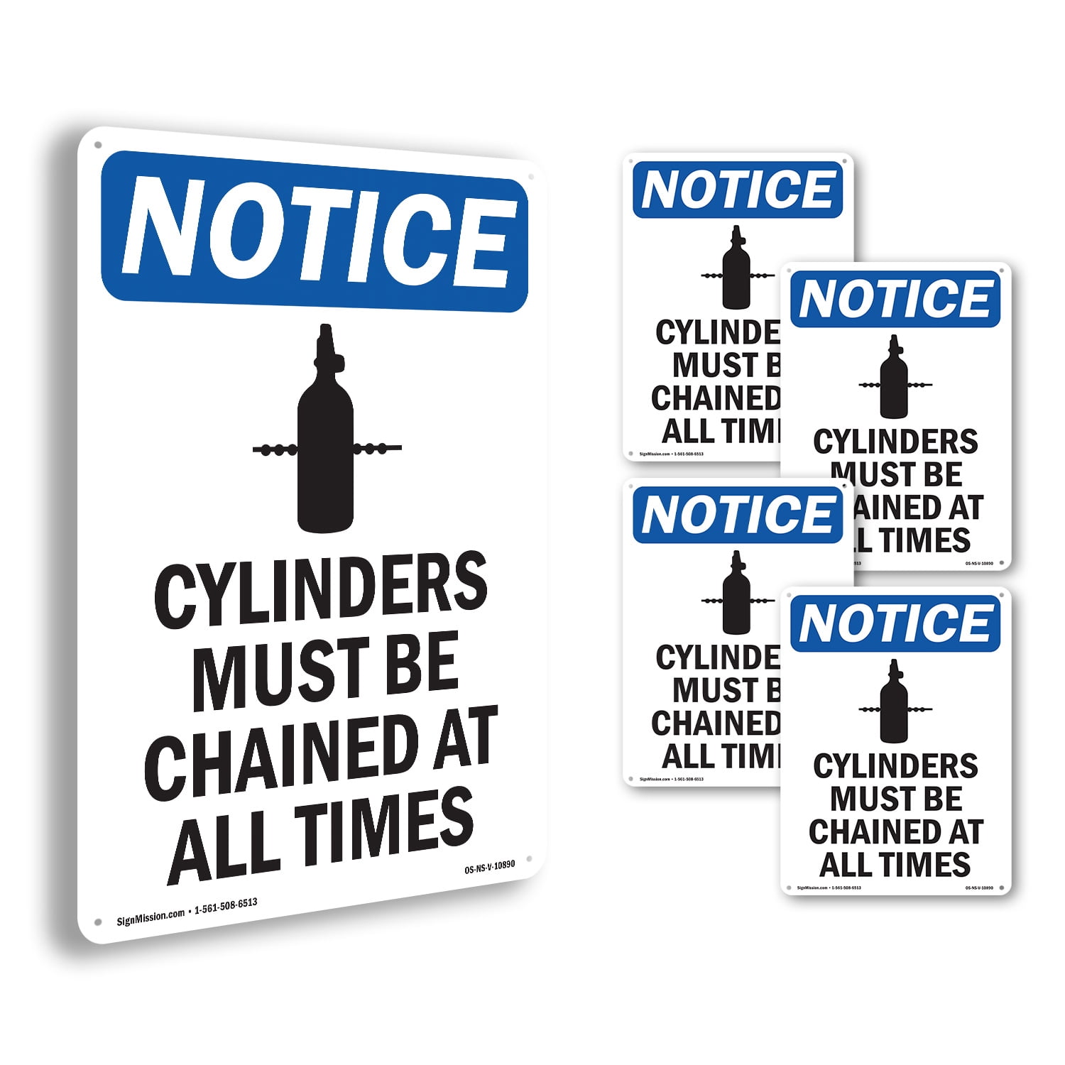 Cylinders Must Be Chained OSHA Notice Rigid Plastic Sign 24 Inch x 18 ...