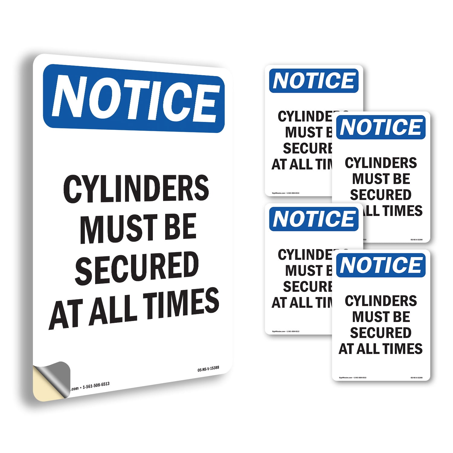 Cylinders Must Be Secured At All Times OSHA Notice Vinyl Decal Label 24 ...