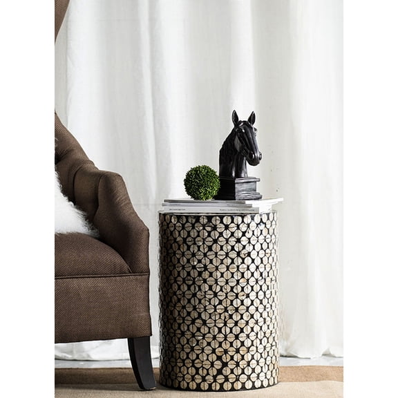 Cylindrical Garden Stool | Suitable for Living Room, Dining Area and Entryway | 80% MDF and 20% Capiz Shell | Elevate Any Decor Ensemble