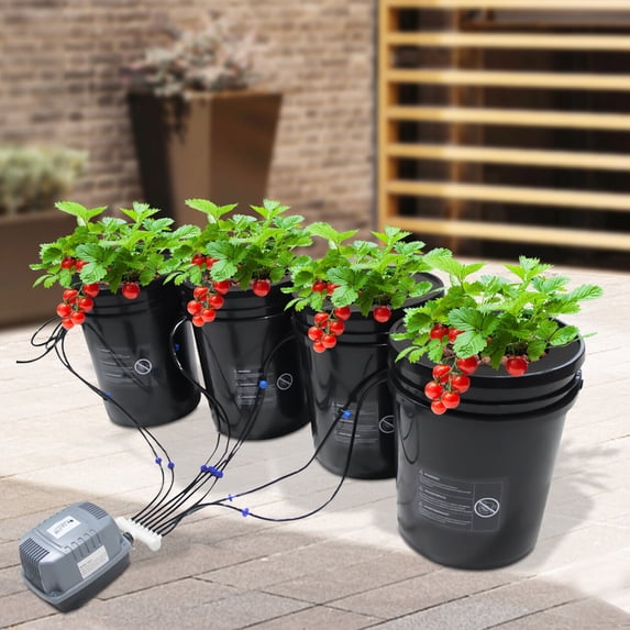Cylindrical Hydroponics Growing System with 4 Buck and Reservoir Kit, 5-Gallon Recirculating Drip Garden Cultivation System 25L/min