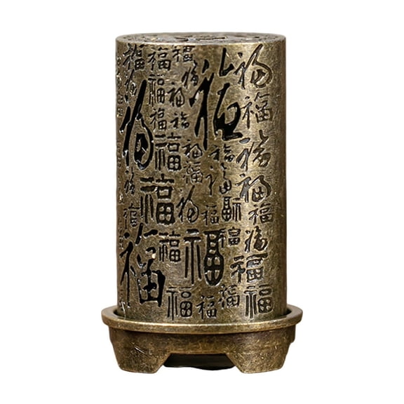 Cylindrical Incense Burner Copper Alloy Censer with Traditional Blessing Design for Home Decor and Meditation Bronze Finish