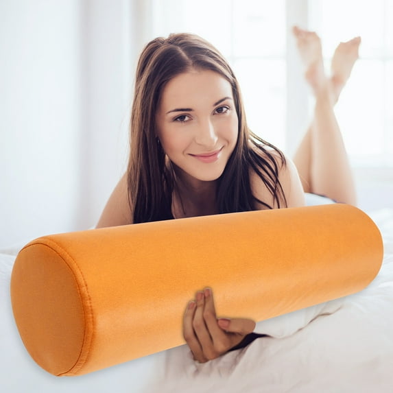Cylindrical Lumbar Support Pillow 20 Inch Long Bolster Pillow for Lower Back Neck Leg Support, Soft Technical Fabric Sofa Bed Office Travel Pillow, Neutral Home Decor Accent