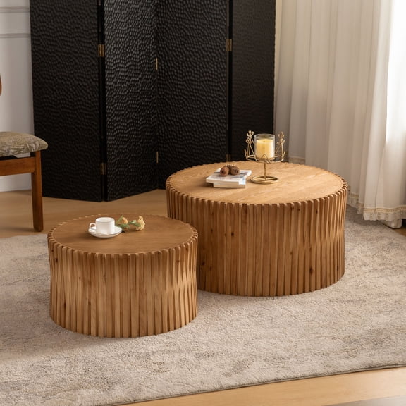 Cylindrical Nesting Coffee Table | For Living, Office and Dining Spaces | Wood - Crafted with Vintage Flair | Load - Bearing & Space - Saving