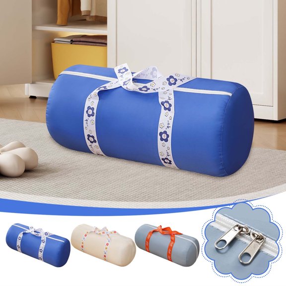 Cylindrical Oxford Cloth Storage Bag Organizer with Flower Pattern Handle, Easy to Store and Fold, Waterproof, Wearresistant, Skin Friendly Material, Safe and Odorless (Grey Blue, M)
