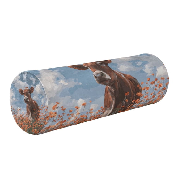 Cylindrical Pillow Decorative Neck Roll Pillow with Removable Washable Cover Roll Pillow for Knee Leg Neck Brown Cow