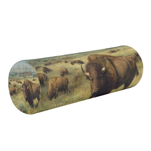 Cylindrical Pillow Decorative Neck Roll Pillow with Removable Washable Cover Roll Pillow for Knee Leg Neck Buffalo Herd Oil Painting