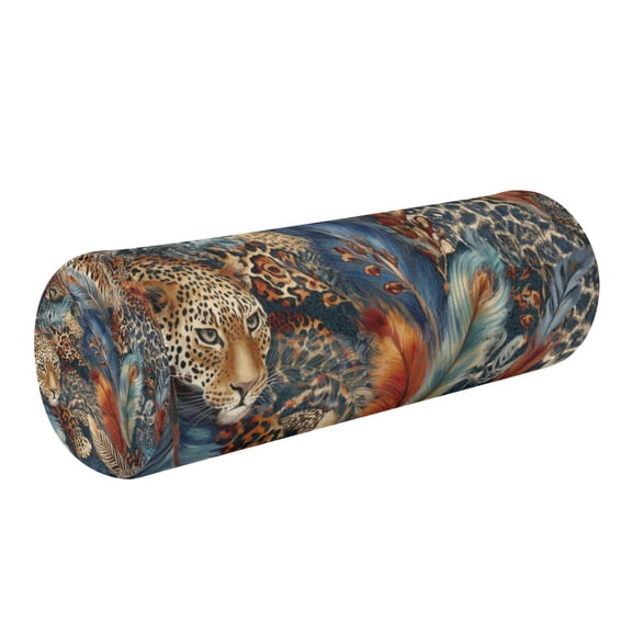 Cylindrical Pillow Decorative Neck Roll Pillow with Removable Washable Cover Roll Pillow for Knee Leg Neck Feathers and Leopard Print