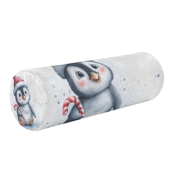 Cylindrical Pillow Decorative Neck Roll Pillow with Removable Washable Cover Roll Pillow for Knee Leg Neck Penguin Holding Candy Cane