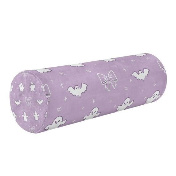Cylindrical Pillow Decorative Neck Roll Pillow with Removable Washable Cover Roll Pillow for Knee Leg Neck Purple Bows and Bats