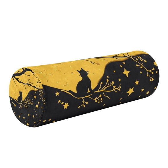 Cylindrical Pillow Decorative Neck Roll Pillow with Removable Washable Cover Roll Pillow for Knee Leg Neck Starry Night Sky with Cat