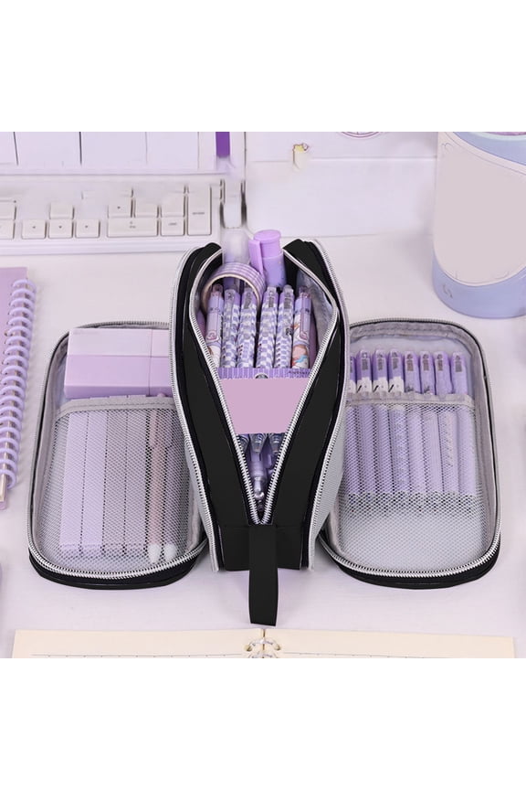 Cylindrical Pencil Case Large Capacity Zipper Stationery Pouch Storage Bag for Desk Travel Office Cosmetic Organizer Compact Portable and Easy Carry Storage Solution