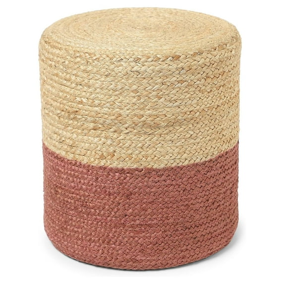 · Cylindrical Pouf Foot Stool Ottoman - Jute Braided Pouffe Poof Accent Sitting Footrest for Living Room, Bedroom, Nursery, Patio, Lounge (Natural Rust, 14.5"x14.5"x16")