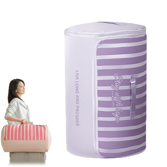 Cylindrical Roll-Up Quilt Storage Bag with Zipper, Protable Cylindrical Self Compression Organizer with Handle, Large Capacity Compression Storage Bags for Comforters, Closet, Travel