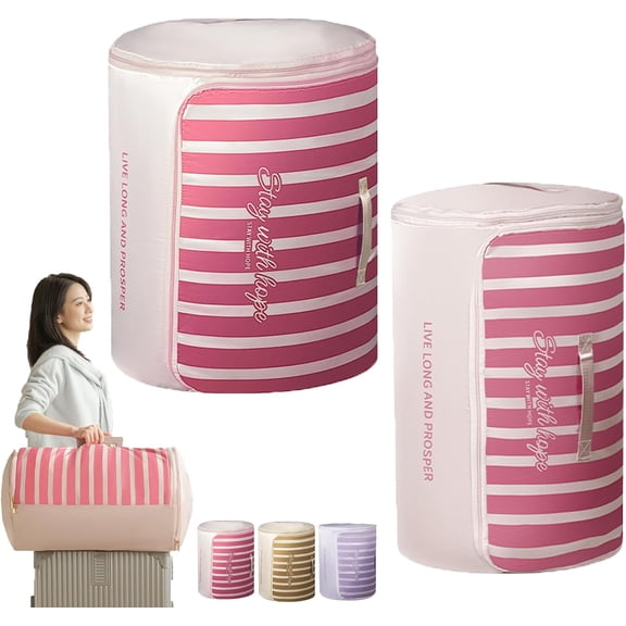 Cylindrical Roll-Up Quilt Storage Bag with Zipper, Protable Cylindrical Self Compression Organizer with Handle, Large Capacity Compression Storage Bags for Comforters, Closet, Travel (R: M+L)
