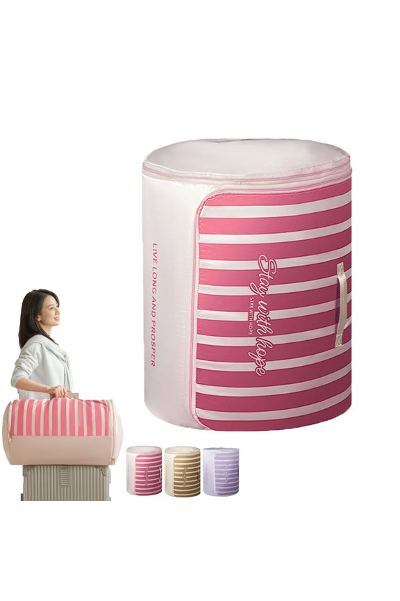 Cylindrical Roll-Up Quilt Storage Bag with Zipper, Protable Cylindrical Self Compression Organizer with Handle, Large Capacity Compression Storage Bags for Comforters, Closet, Travel