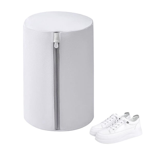 Cylindrical Shoe Laundry Wash Bag, Gray, Fine Mesh Cylinder, 8.66 x 12.99 in, space-saving profile, accessible storage