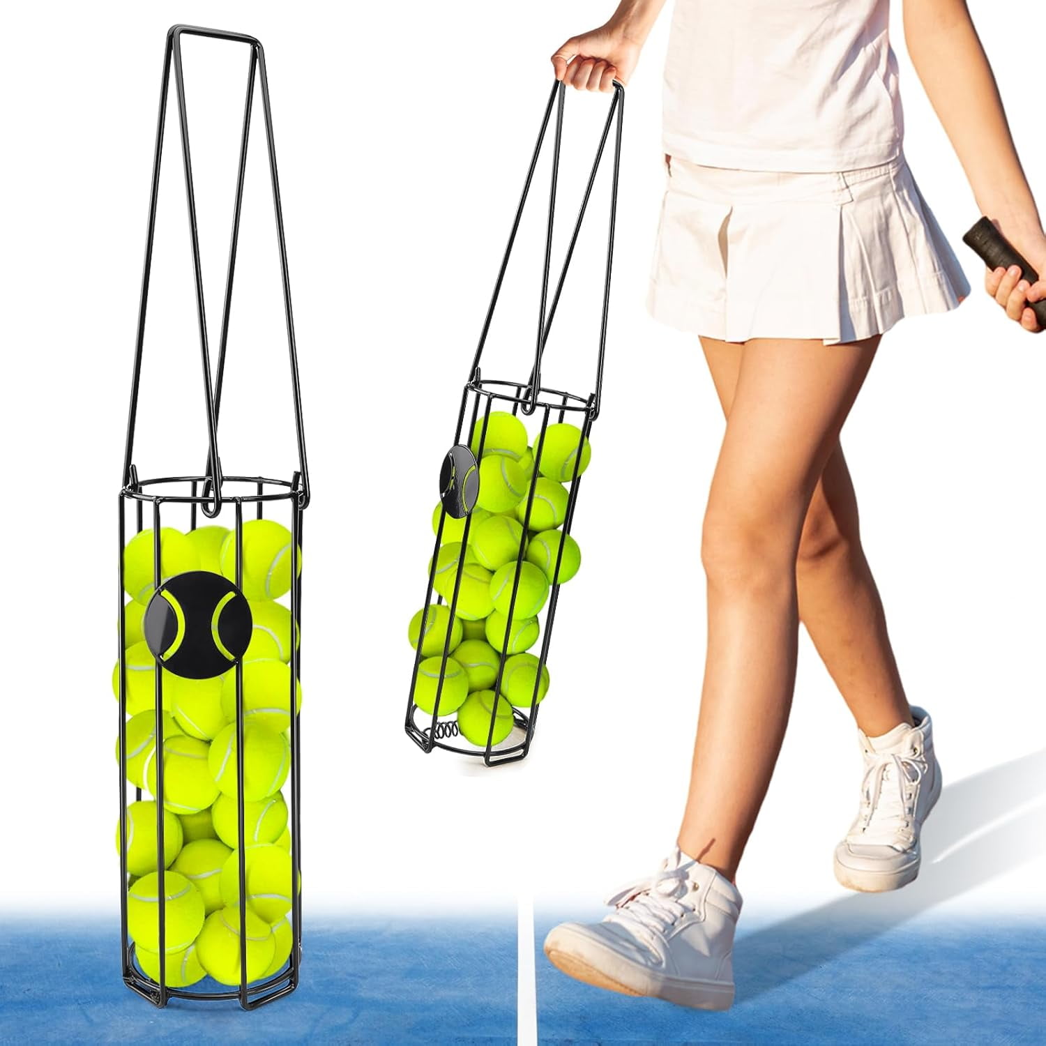 Cylindrical Tennis Ball Hopper Collector Pickleball Balls Retriever