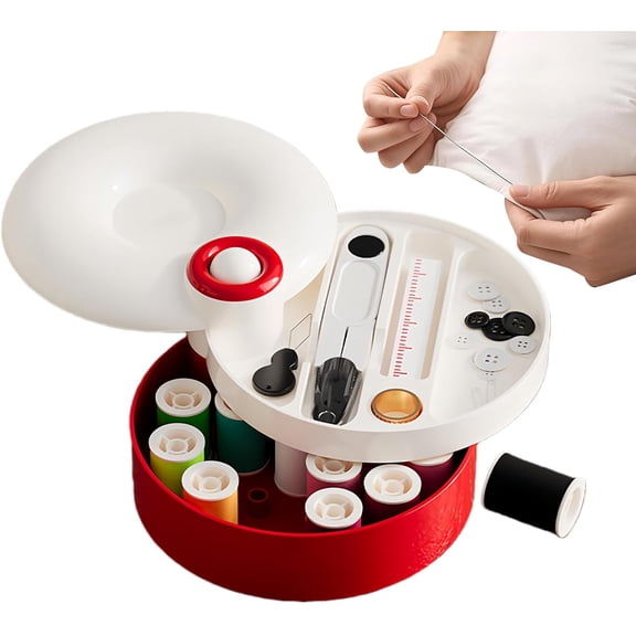 Cylindrical Travel Sewing Kit - Needle Thread Set, Clothing Repair Kit with Rotating Magnetic Case, Thread Spools, Sewing Set and Kits, Repair Project Kits for Business Trip Outdoor Adventure Dorm