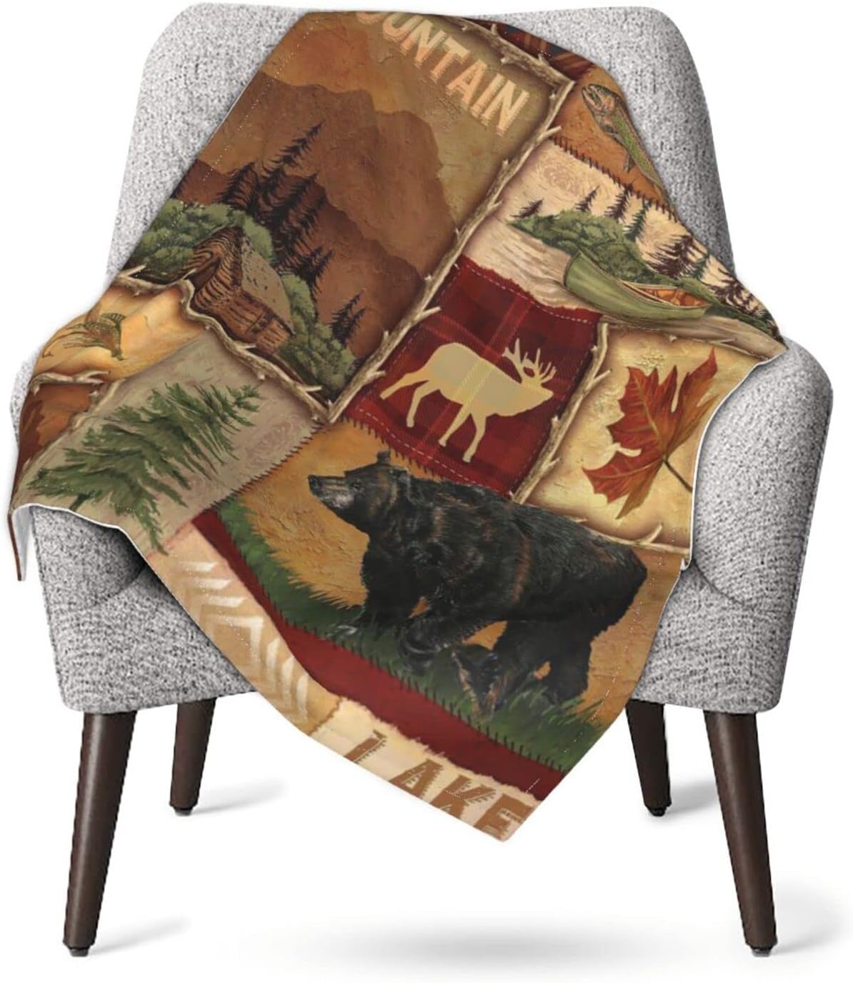Cyloten Blanket Rustic Lodge Bear Moose Deer Fleece Blanket Foldrable