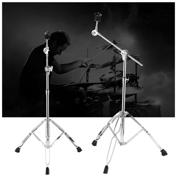 Cymbal Stand Straight & Boom Cymbal Stand Double Braced Legs Height & Angle Adjustable Drum-kit Cymbal Support Rack Heavy Duty Boom/Straight Combo with Rubber Feet