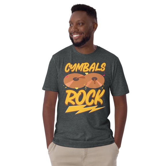 Cymbals Rock Destroy Silence Marching Band Percussion Player Short-Sleeve Unisex T-Shirt (Dark Heather, L)