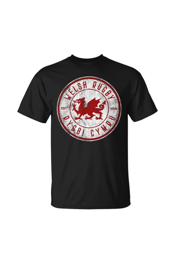Cymru Souvenir Wales Rugby Top Welsh Rugby Football Graphic Cotton Tee Unisex Adult Casual Sports Fan T-Shirt, Size S, Color Black