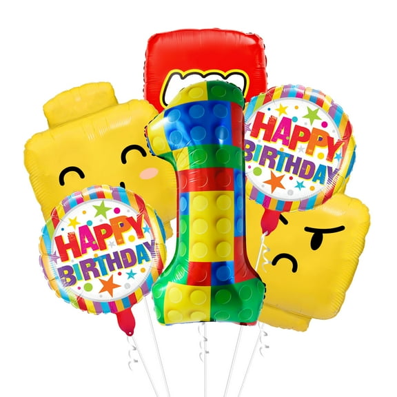 Cymylar 1st Birthday Block Balloon Set, 32-inch Multicolor Birthday Party Baby Shower Decoration (6Pcs)