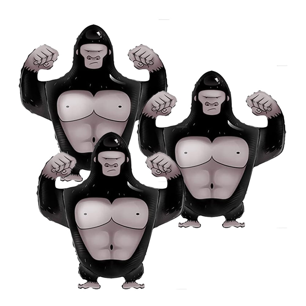Cymylar 26-inch Black Gorilla Foil Balloon, Jungle Wildlife Park Themed Birthday Party Decorations (3pcs)
