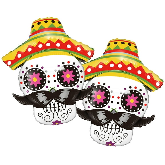 Cymylar 2Pcs Day of the Dead Decoration, Sugar Skull Foil Balloon, Halloween Garland Kit Multicolor