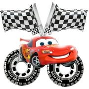 Cymylar 5Pcs Lightning Car, Racing Tire, Flag Foil Mylar Balloon, Racing Birthday Party Decoration