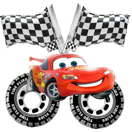 Cymylar 5Pcs Lightning Car, Racing Tire, Flag Foil Mylar Balloon, Racing Birthday Party Decoration