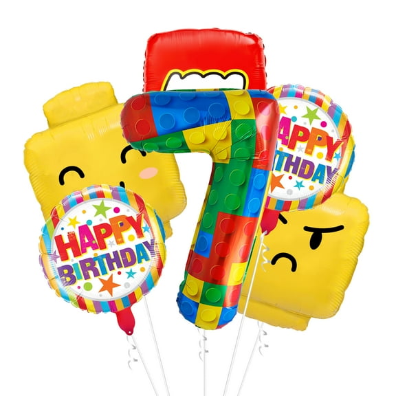 Cymylar 7th Birthday Block Balloon Set, 32-inch Multicolor Birthday Party Baby Shower Decoration (6Pcs)