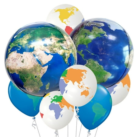 Cymylar Earth Balloon World Map Latex Balloon Round The World Trip Birthday Party Decoration (12Pcs)