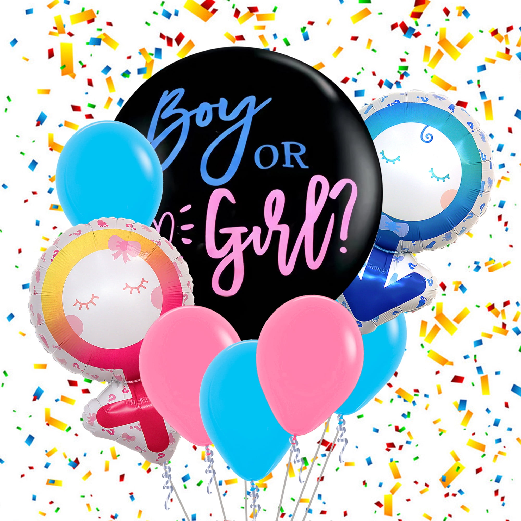 Cymylar Gender Reveal Foil Balloon, Black Boy or Girl Balloon Baby Shower Decoration (9Pcs