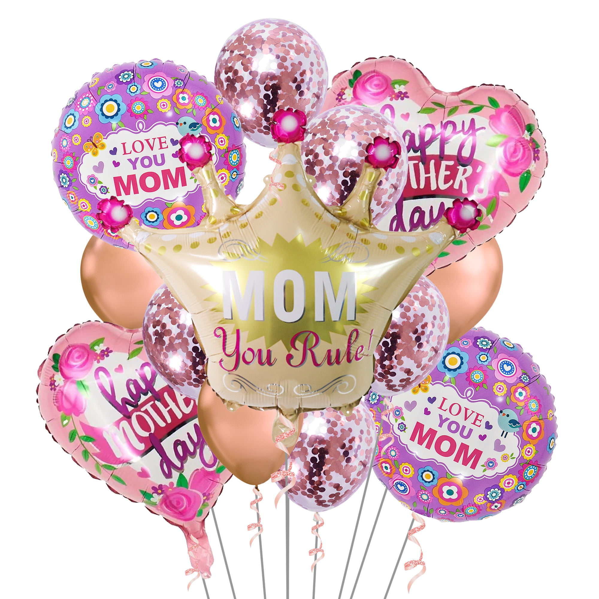 Cymylar Mother's Day Crown Foil Balloon, Pink Mother's Birthday Gift for Mom Balloon (15Pcs)