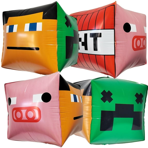 Cymylar Pixel Game Foil Balloon Video Game Birthday Party Decoration 4 Piece