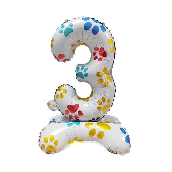 Cymylar Standing Base Number Balloons 3,16-inch Multi-Color Dog Paw Pattern Birthday Party Decorations Balloon