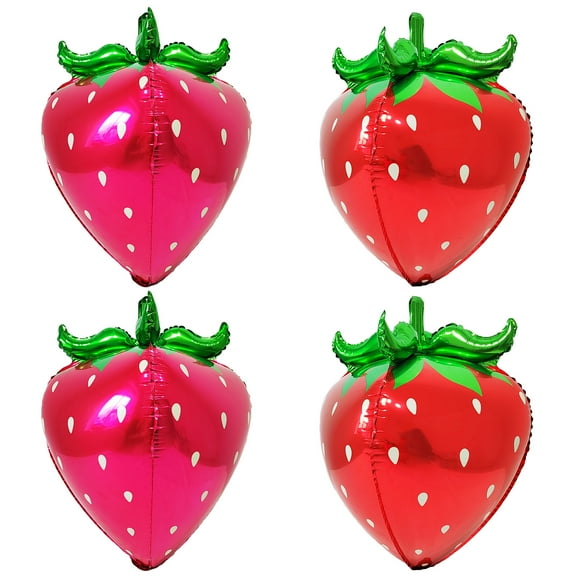 Cymylar Strawberry Foil Mylar Balloon 4D Strawberry Party Decoration Girl Birthday Pink Red 4Pcs