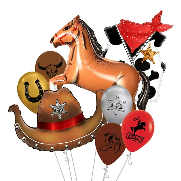 Cymylar Western Cowboy Vest Hat Foil Balloon, Brown Horse Race Theme Birthday Party Decoration 8Pcs