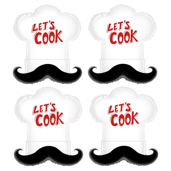 Cymylar White Chef Hat Foil Balloons, Cooking Themed Birthday Party Decoration(4Pcs)