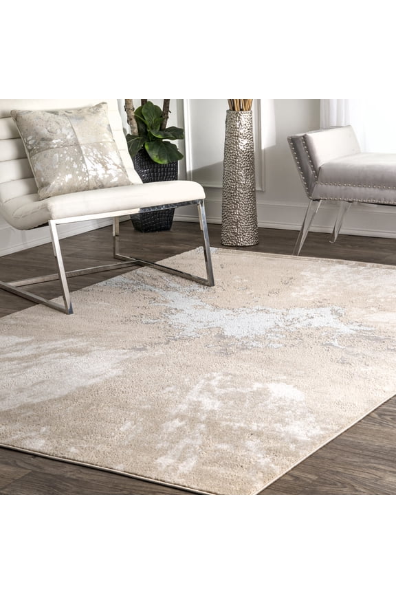 Cyn Contemporary Abstract Area Rug, 5' x 5', Square, Cyn Beige