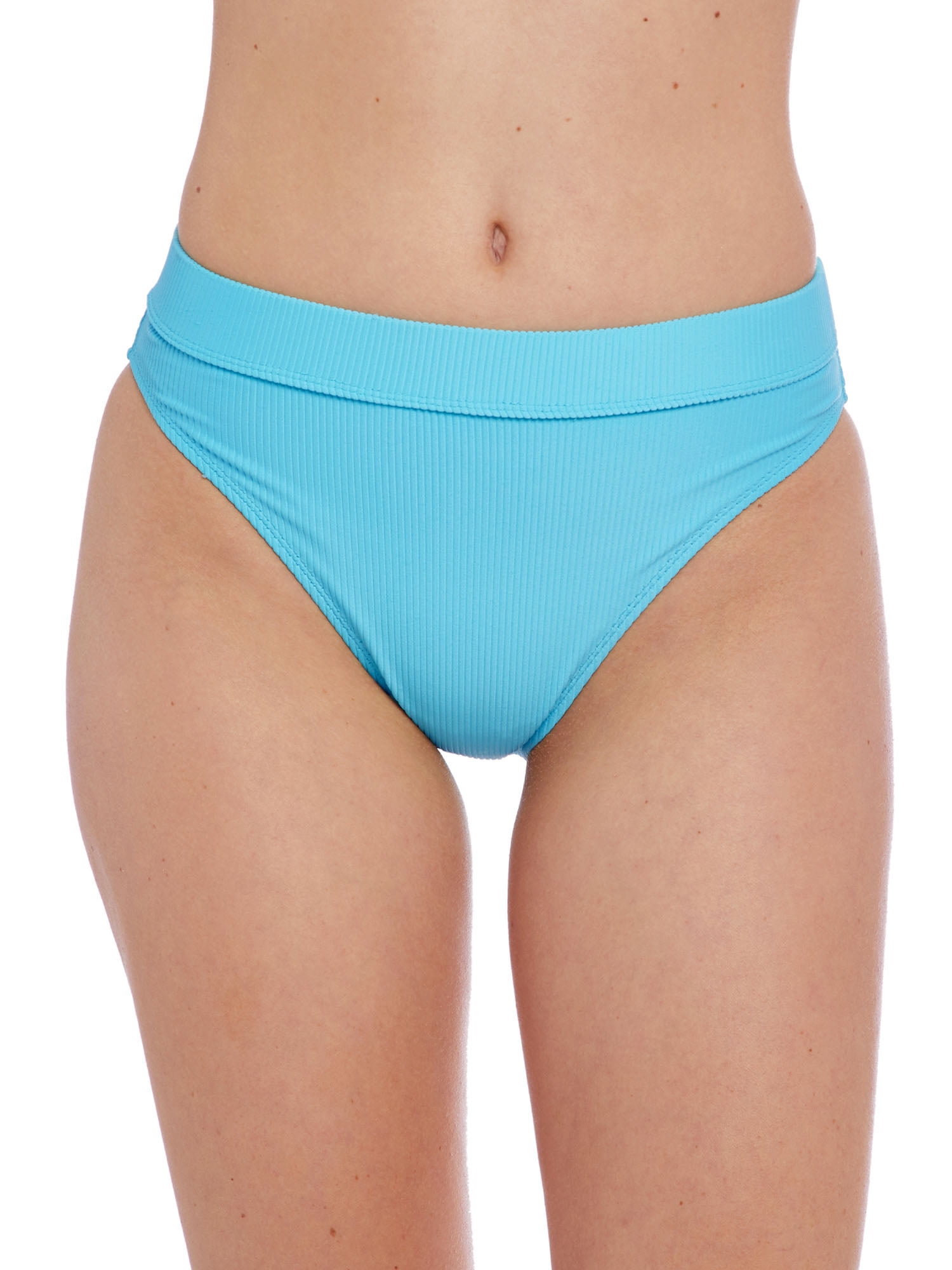 Women's High Waist High Leg Ribbed Medium Coverage Bikini Bottom