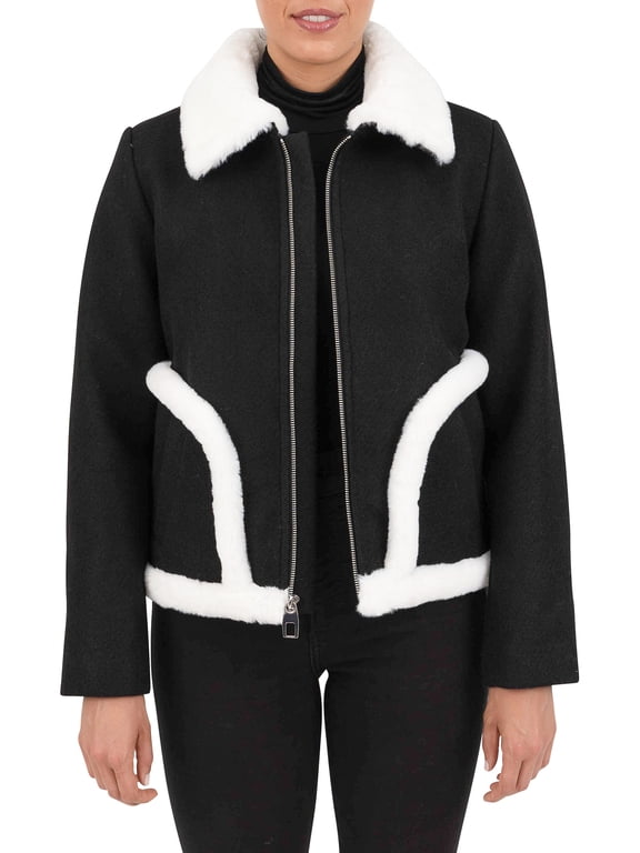 Women's Bomber Jacket with Faux Fur Trim
