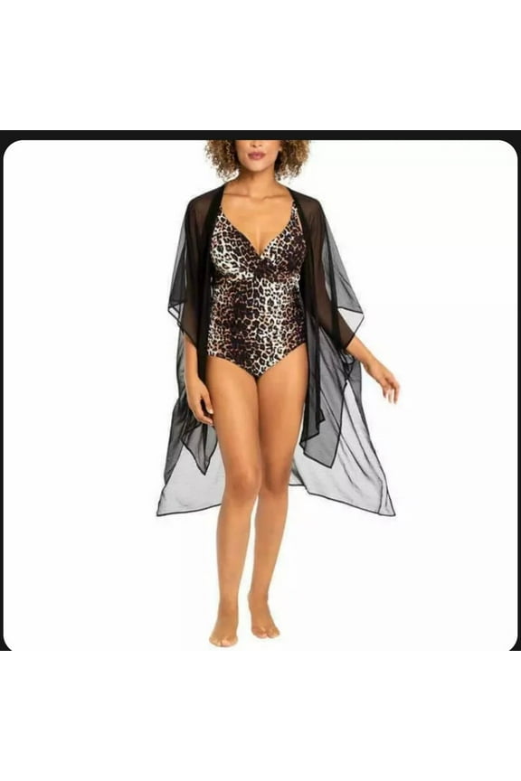 Womens One Piece Swimsuit and Cover Up (Brown, Small)