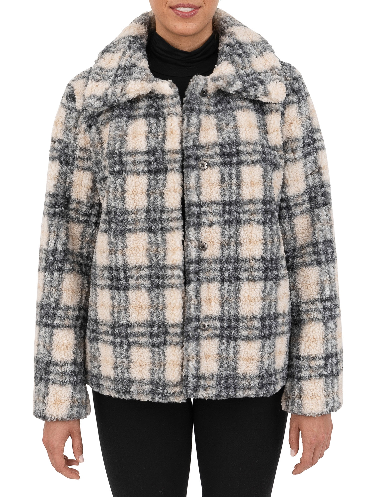 Plaid shearling outlet jacket