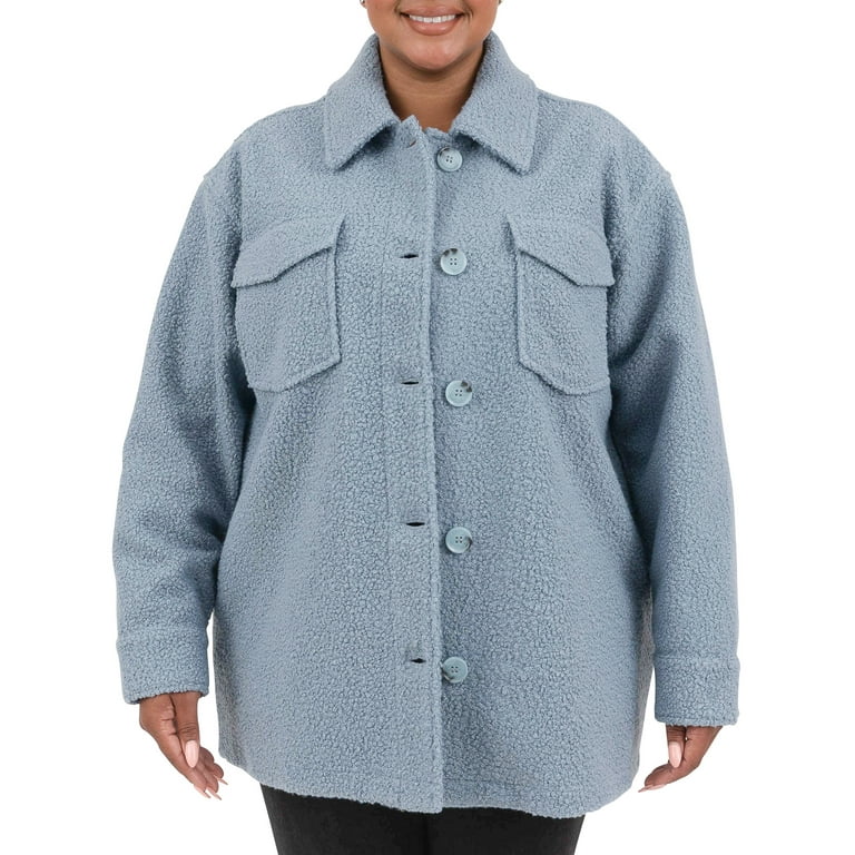 Cyn & Luca Women's Plus Size Boucle Oversized Solid Shirt Jacket