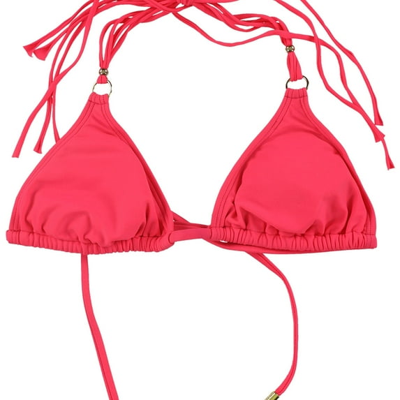 Cyn & Luca Womens Fringed Halter Swim Top, Red, X-Small