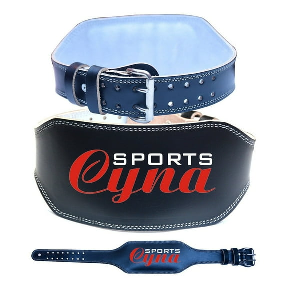 CynaSports Original Leather Weight Lifting Belt 6" Heavy Duty Adjustable Back Support- Fitness-Gym-Weight Lifting- Men & Women (Black) Large